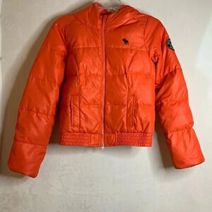 Abercrombie Kids Girl's Hooded Puffer Down Coat Orange Jacket Size XL